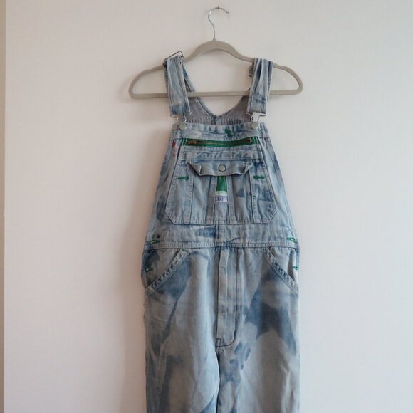 VINTAGE LIBERTY Cargo Carpenter Denim Overalls Acid Wash Hand Embroidered Work - Picture 3 of 16